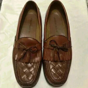 Johnston & Murphy Fringe Tassel‎ Loafer Shoes Leather Woven Basket Weave Mens 9M